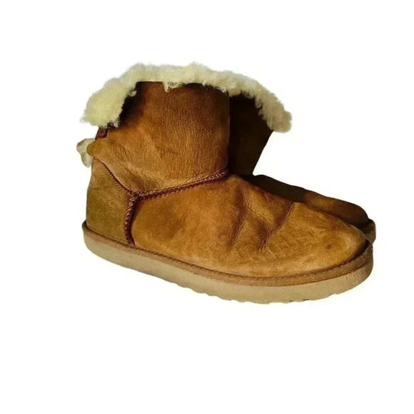 Ugg Women's Boots Bailey Bow Mini 1006057 Suede Chestnut Brown Boots USA Size 8 - Picture 2 of 11